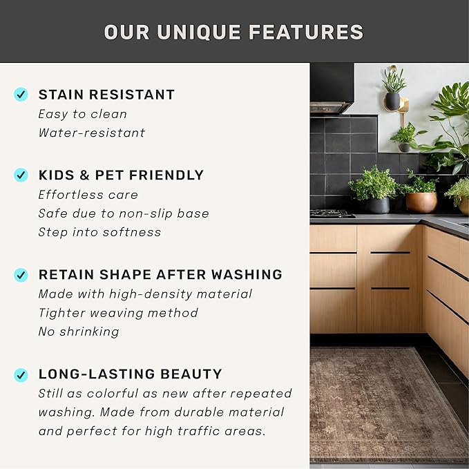 Boho Taupe Brown 3x5 Large Entryway Rug - Modern Vintage Traditional Eclectic Oriental Neutral, Washable Low Pile Non-Slip Area Rugs for Door Mat Indoor Entrance, Kitchen, Laundry