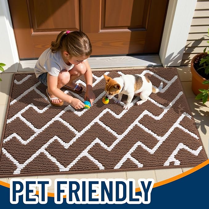 OLANLY Front Door Mat, Non-Slip Rubber Backing, Dirt Resistant and Absorbent, Washable, Easy to Clean Low-Profile Indoor Doormat for Back Door, Entryway, Inside Entrance, 59x35, Coffee