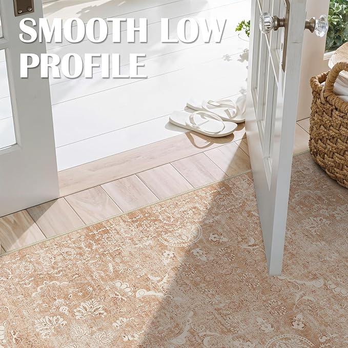 2'6"x8' Washable Hallway Runner Rug - Non Slip Kitchen Runner Rugs with Rubber Backing Vintage Low-Pile Carpet Runners for Entryway Dining Room Laundry Room Home Decor (Brick)