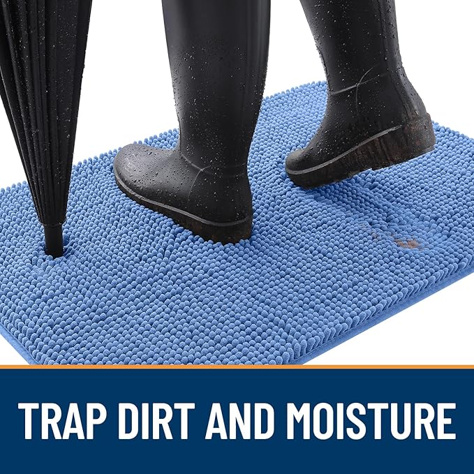 OLANLY Dog Door Mat for Muddy Paws 59x32, Absorbs Moisture and Dirt, Absorbent Non-Slip Washable Doormat, Quick Dry Chenille Mud Mat, Entry Indoor Entryway Carpet for Inside Floor, Cornflower Blue