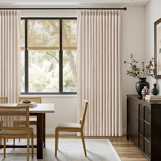MIULEE Pinch Pleated Thick Linen Curtains 96 Inches Long 2 Panels for Living Room Bedroom, Memory Trained Pleat Drapes Light Filtering Sand Beige Semi Sheer Window Curtains Hooks Rings Back Tab