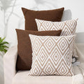 HPUK Decorative Throw Pillow Covers Set of 4 Geometric Design Linen Cushion Cover for Couch Sofa Living Room, 20"x20" inches, Chocolate