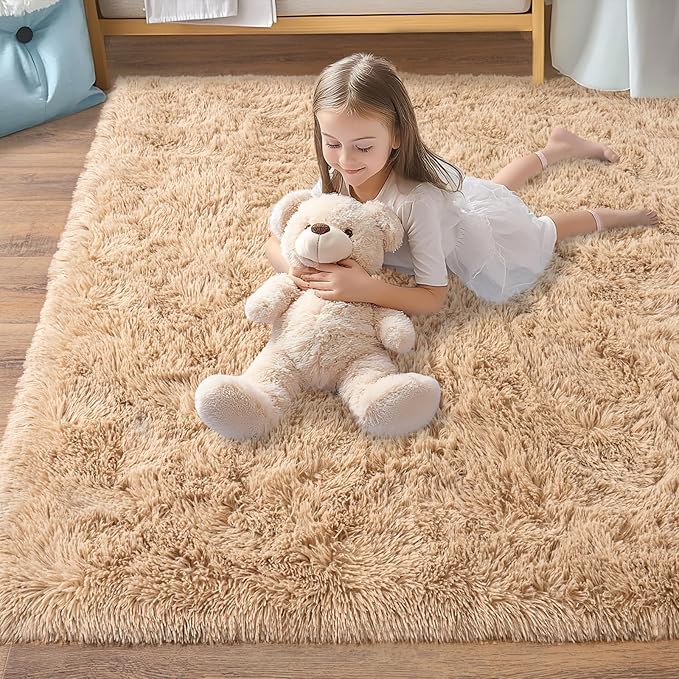 Pionblank Large Area Rug for Living Room 10x14, Fuzzy Modern Shag Rug, Fluffy Plush Non Slip Soft Furry Carpet for Bedroom Kids Room Nursery Teens Dorm Home Decor, Camel