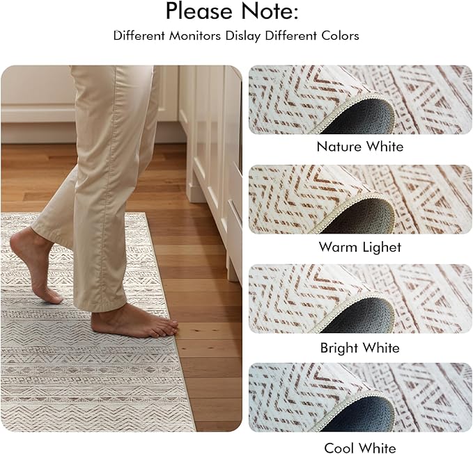 3x6 Washable Hallway Runner Rug - Moroccan Non-Slip Long Runners for Entryway Soft Modern Geometric Low-Pile Rugs for Kitchen Waterproof Neutral Carpet for Bedroom Bathroom Laundry 3x6 Beige