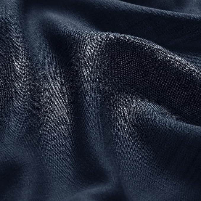 Navy Blue Curtains 84 inch Length for Bedroom Back Tab Rod Pocket Modern Nautical Farmhouse Decor Slub Linen Textured Dark Blue Semi Sheer Window Curtains 2 Panels Set for Dining Room Office Indigo