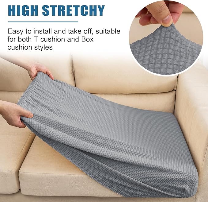 Water Repellent Sofa Cushion Slipcovers, Stretch Couch Cushion Covers, Furniture Protector Slipcovers Slip Cover, Sofa Seat Cover for Living Room, Washable (Loveseat Cushion, Light Gray)