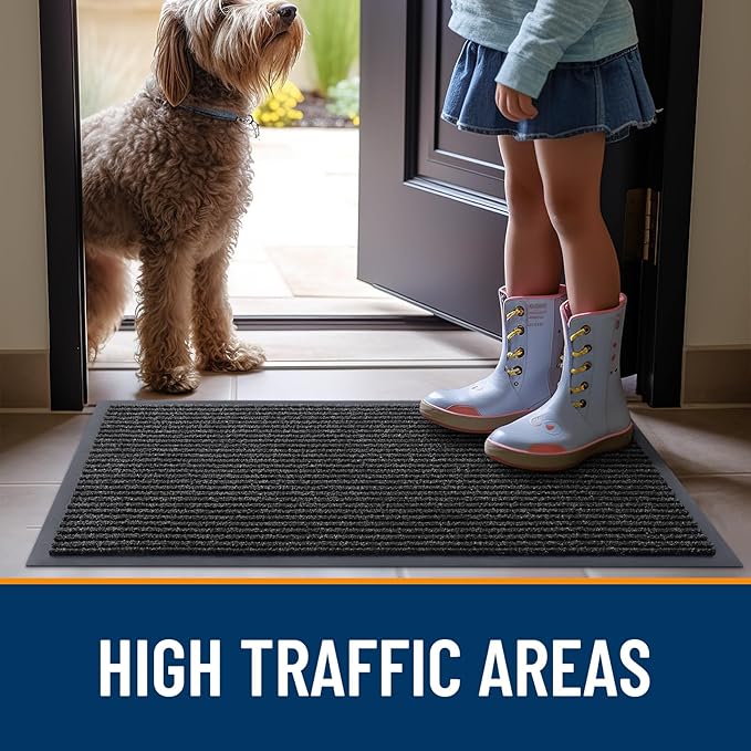 OLANLY Front Door Mat Indoor Outdoor Entrance, 2-Pack 71 x 23 Inch, Waterproof Heavy Duty Doormat, Fade Resistant, Low Profile, Easy Clean Patio Porch Welcome Floor Mats for Entry, Off-Black