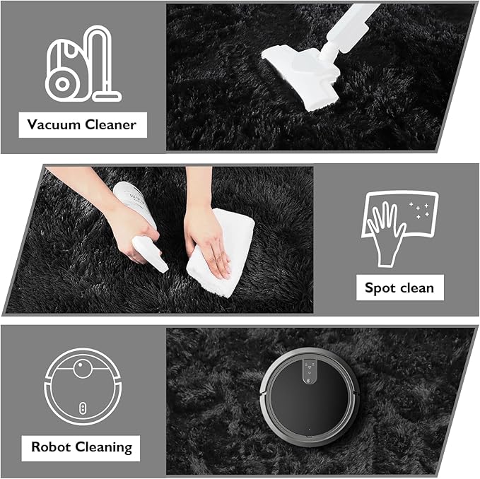 8x10 Fluffy Area Rugs for Living Room,Shag Area Rug for Bedroom,Black Soft Fuzzy Rug Non-Shedding Indoor Plush Carpet for Kids Bedroom Nursery Home Decor