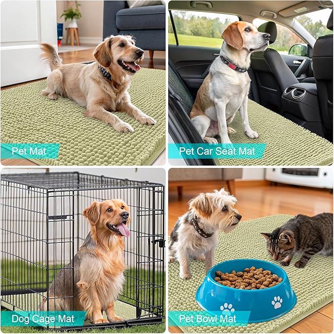 OLANLY Dog Door Mat for Muddy Paws 48x30, Absorbs Moisture and Dirt, Absorbent Non-Slip Washable Doormat, Quick Dry Chenille Mud Mat for Dogs, Entry Indoor Entryway Carpet for Inside Floor, Vanilla