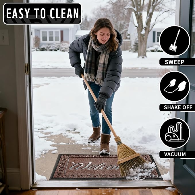 Yimobra Welcome Mat Outdoor Indoor, Waterproof Heavy Duty Front Door Mat Outside Entrance, Extra Sturdy Non-Slip Doormat, Low Profile, Dirt Trapping, 36x24 Inches, Maroon