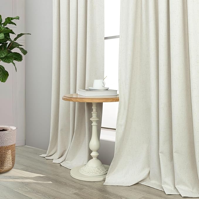 70 Inch Extra Wide Blackout Curtains 102 Inches Long for Living Room 2 Panels Set Back Tab Natural Linen Textured Boho Curtains Thermal Privacy Sliding Door Drapes Large Window Burg 70x102 Ivory Cream