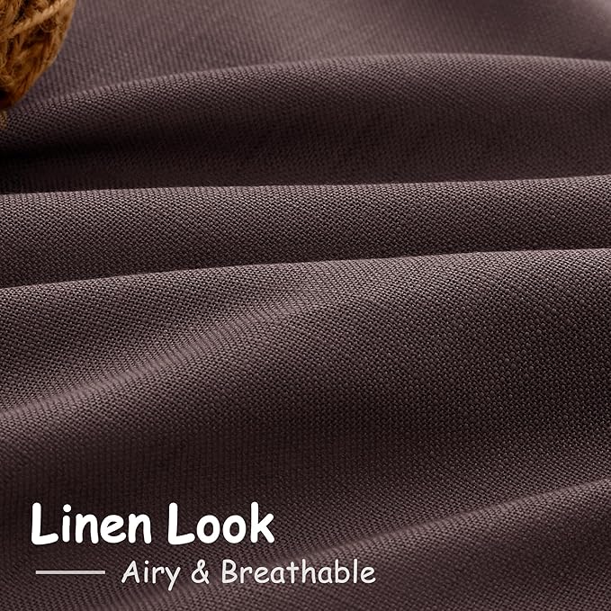 Coffee Brown Linen Curtains 63 Inches Long for Bedroom Back Tab Filters Light Protects Privacy Sheer Modern Farmhouse Coastal Decor Cotton Texture Gauze for Bathroom, 2 Panels