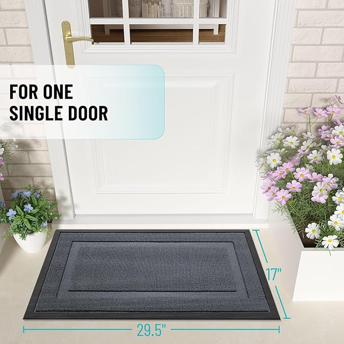 OLANLY Front Door Mat Indoor Outdoor Entrance, Waterproof All-Season, All-Weather Doormat, Sturdy Natural Rubber, Low Profile, Easy Clean Patio Porch Entryway Mat, 29.5x17, Charcoal Gray