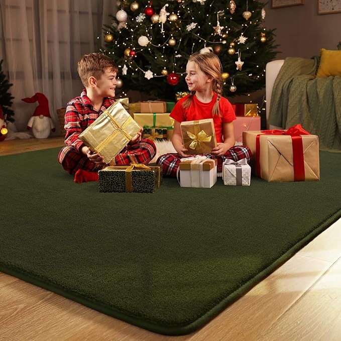 Amearea 4x4 Square Area Rugs for Bedroom Living Room, Olive Green Thickened Memory Foam Rug, Fluffy Indoor Washable Rug Non Slip Minimalist Carpet for Entryway Kids Boys Girls Dorm Nursery Room Decor