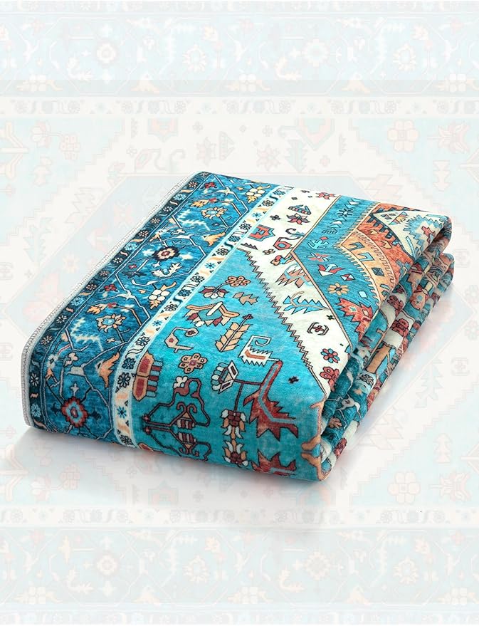 SERISSA Boho Washable Runner Rug, 2x6 Rug Runner Non-Slip Vintage Blue Hallway Kitchen Runner Rug Ultra Soft Print Distressed Tribal Floor Carpet Runner for Bedroom Bathroom Laundry Living Room