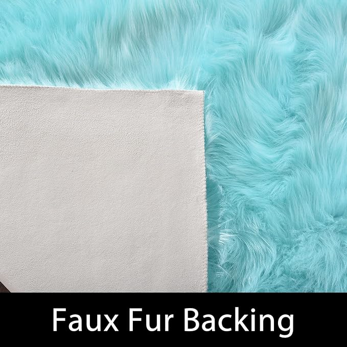 Latepis Light Blue Area 8x10 Faux Sheepskin Fur Rug Teal Rugs for Living Room Bedroom Throw Fuzzy Rug Shaggy Rugs Cute Luxury Home Decor