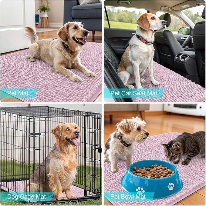 OLANLY Dog Door Mat for Muddy Paws 45x27, Absorbs Moisture and Dirt, Absorbent Non-Slip Washable Doormat, Quick Dry Chenille Mud Mat for Dogs, Entry Indoor Entryway Carpet for Inside Floor, Dusty Rose