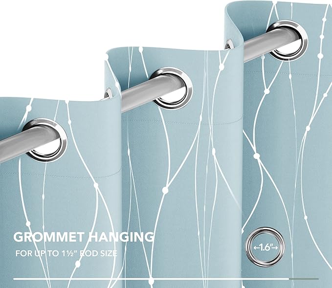 Deconovo Blackout Curtains, Thermal Insulated Soundproof Grommet Drapes, Wave Dot Foil Print, 52 x 108 Inch, Set of 2, Machine Washable Window Panel for Bedroom Living Room Nursery Kitchen, Light Blue