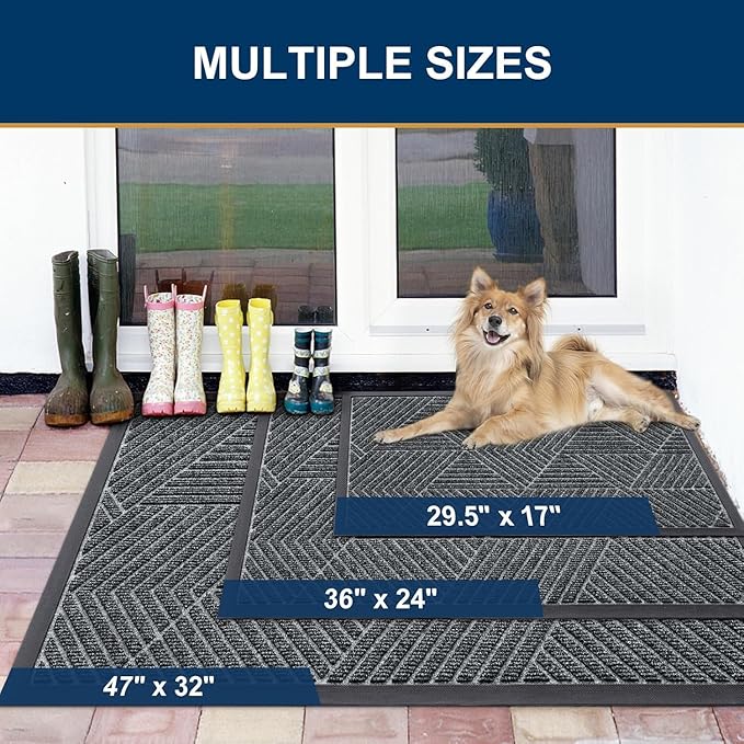 Smiry Front Door Mat Outside Entrance, Heavy Duty Sturdy Natural Rubber Doormat, Trap Dirt and Moisture, Easy Clean Low Profile Welcome Floor Mats for Indoor Outdoor Entry, 59x34 Inch, Grey