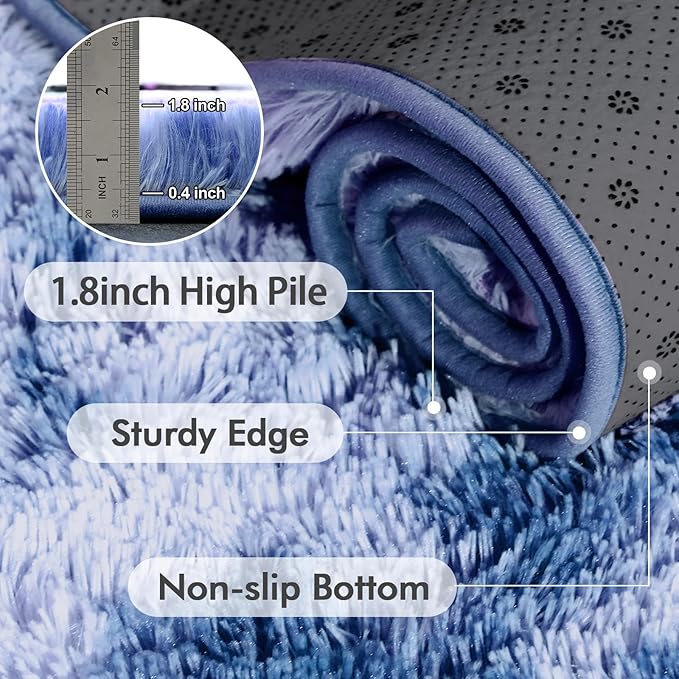 8x10 Ft Extra Large Shag Rugs for Living Room, Ultra Soft Fluffy Furry Area Rugs for Bedroom Indoor Floor, Aesthetic Carpet for Kids Home Decor (Blue)
