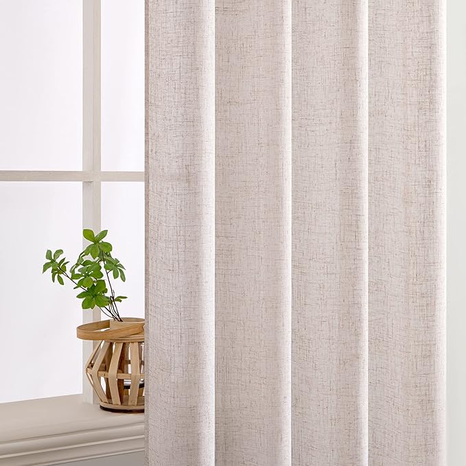 MIULEE Natural White Linen Curtains 84 Inch Length for Bedroom Living Room, Soft Thick Linen Textured Window Drapes Semi Sheer Light Filtering Rod Pocket Back Tab Cream Ivory, 2 Panels, 37x84 Inches