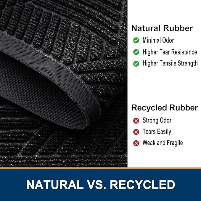 Smiry Front Door Mat Outside Entrance, Heavy Duty Sturdy Natural Rubber Doormat, Trap Dirt and Moisture, Easy Clean Low Profile Mats for Indoor Outdoor Entry, Irregular Triangle (59x20, Black)