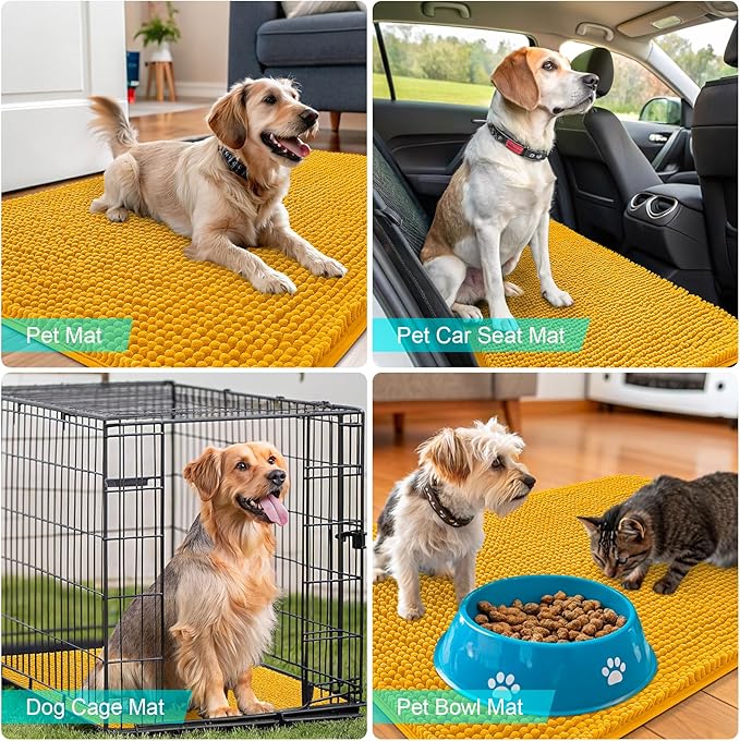 OLANLY Dog Door Mat for Muddy Paws 35x24, Absorbs Moisture and Dirt, Absorbent Non-Slip Washable Doormat, Quick Dry Chenille Mud Mat, Entry Indoor Entryway Carpet for Inside Floor, Golden Yellow