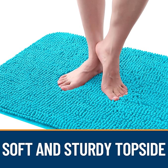 OLANLY Dog Door Mat for Muddy Paws 44x32, Absorbs Moisture and Dirt, Absorbent Non-Slip Washable Doormat, Quick Dry Chenille Mud Mat for Dogs, Entry Indoor Entryway Carpet for Inside Floor, Aqua Blue