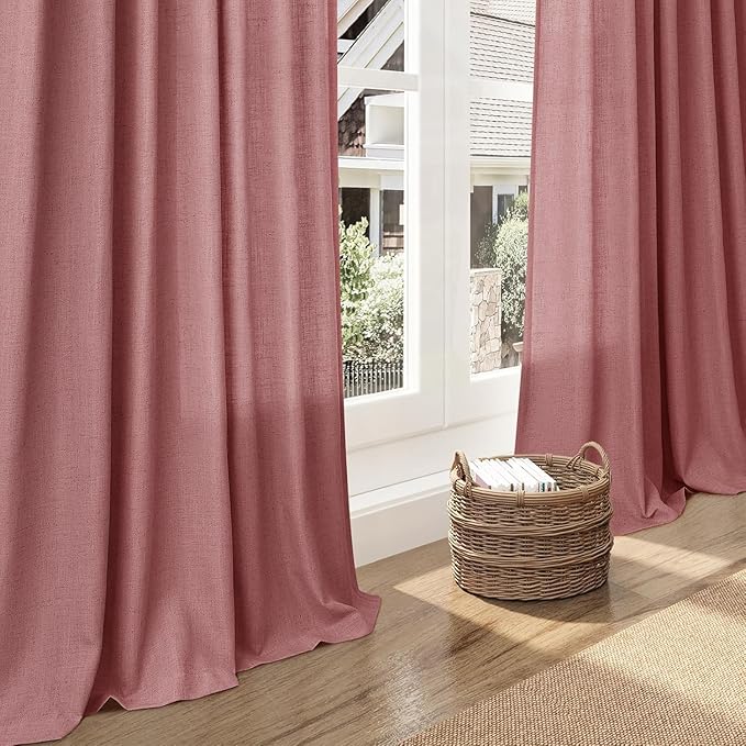 Canyon Rose Linen Curtains for Living Room 105 Inches Long Light Filtering Semi Sheer Curtain Back Tab Modern Farmhouse Decor Elegant Luxury Boho Girl Drapes for Bedroom Dinner Room 52x105, 2 Panels