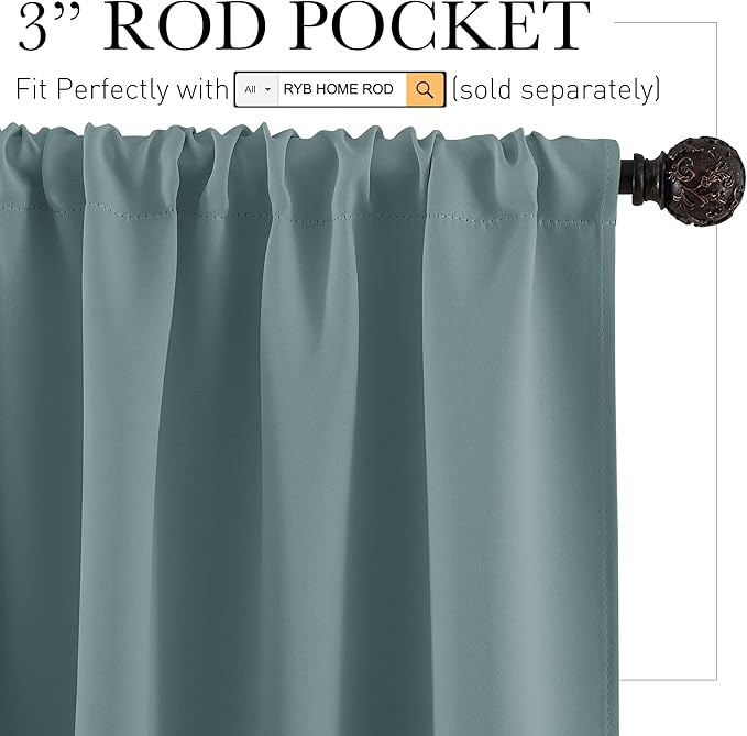 RYB HOME Cafe Blackout Curtains 24 inch Length, RV Curtains for Camper Windows, Mini Short Small Insulating Light UV Blocking Privacy Half Window Tiers, Width 29 by Length 24, Dusty Blue, 2 Panels