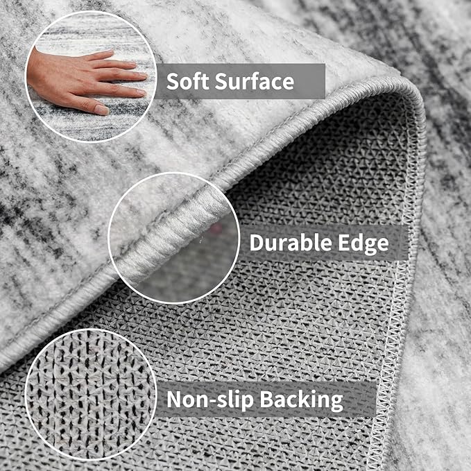 4x5 Area Rugs for Entryway Washable: Easy-to-Clean Rug for Office Kitchen Bedroom Living Room Dining Room - Non Slip Stain and Water Resistant Carpet - Soft Low-Pile Door Mat Grey