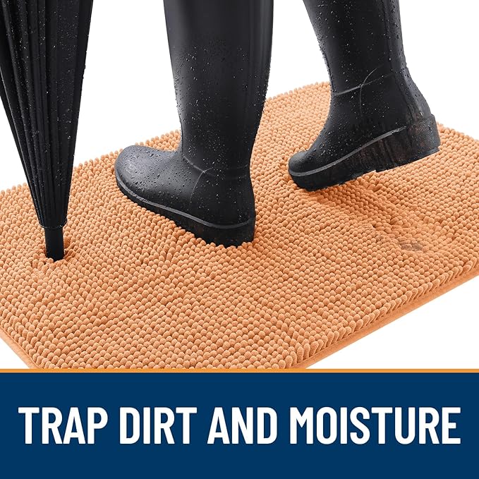 OLANLY Dog Door Mat for Muddy Paws 70x32, Absorbs Moisture and Dirt, Absorbent Non-Slip Washable Doormat, Quick Dry Chenille Mud Mat for Dogs, Entry Indoor Entryway Carpet for Inside Floor, Orange