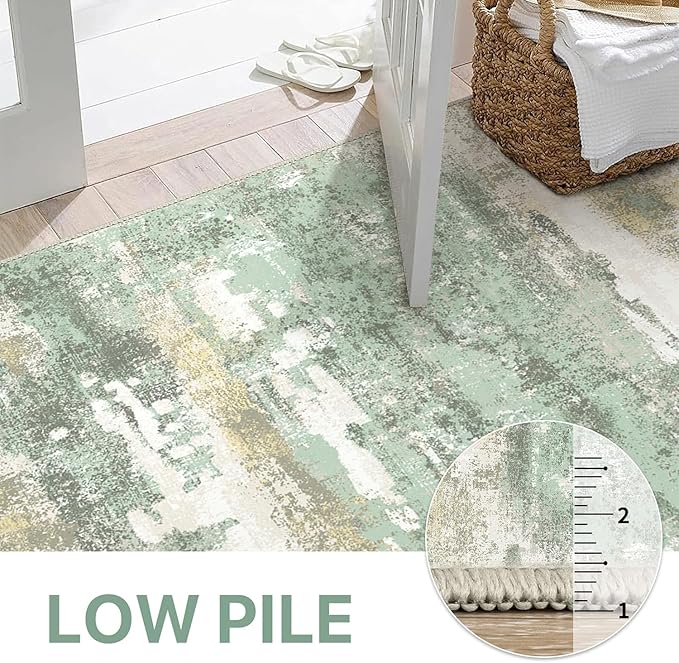 BEIMO Round Rugs 6FT for Living Room Bedroom, Modern Abstract Machine Washable Circle Rug, Soft Low Pile Floor Cover with Non Slip Backing for Dining Room, Light Green