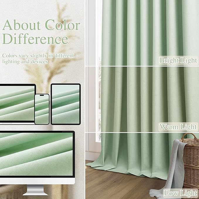 Guken 100% Blackout Curtains 72 Inch Length 2 Panels Set for Living Room Bedroom Back Tab Thermal Insulated Black Out Linen Drapes Room Darkening Window Curtains 72 Inches Long,Aqua Green