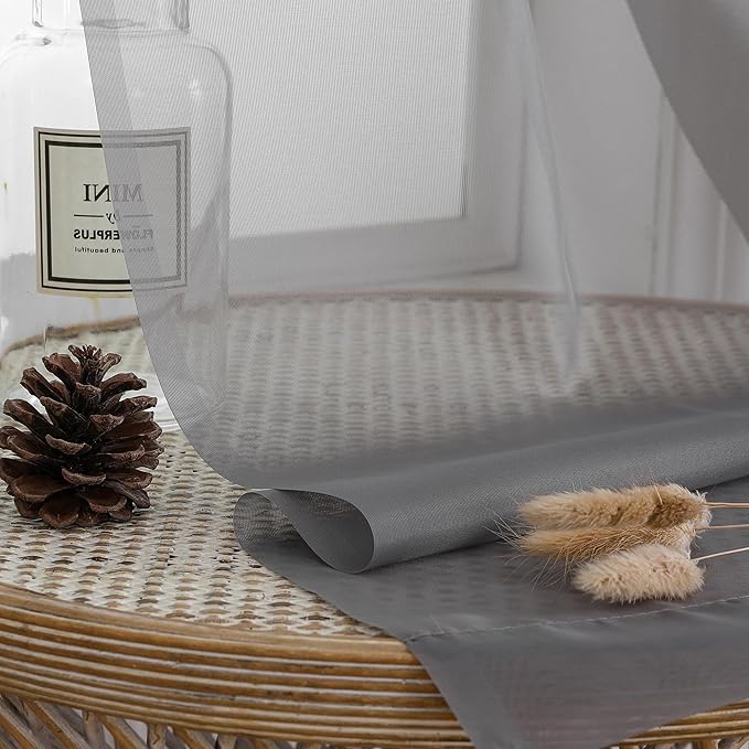 Chyhomenyc Sheer Grey Curtains 84 inches Long 2 Panels Set, Lightweight Solid Elegant Window Curtain Panels/Drapes/Treatment for Bedroom Living Room (42 X 84 Inches, Charcoal Grey)
