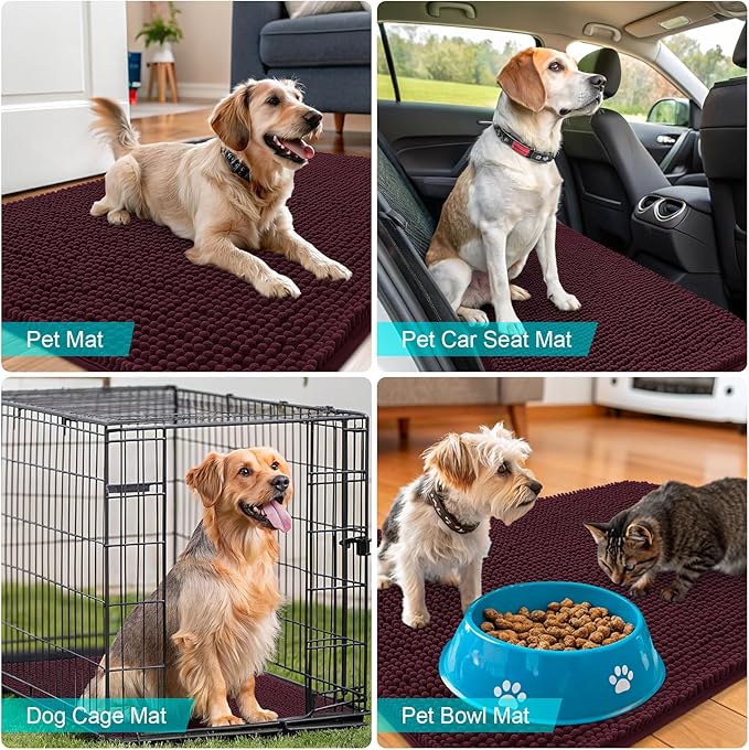 OLANLY Dog Door Mat for Muddy Paws 70x32, Absorbs Moisture and Dirt, Absorbent Non-Slip Washable Doormat, Quick Dry Chenille Mud Mat for Dogs, Entry Indoor Entryway Carpet for Inside Floor, Russet