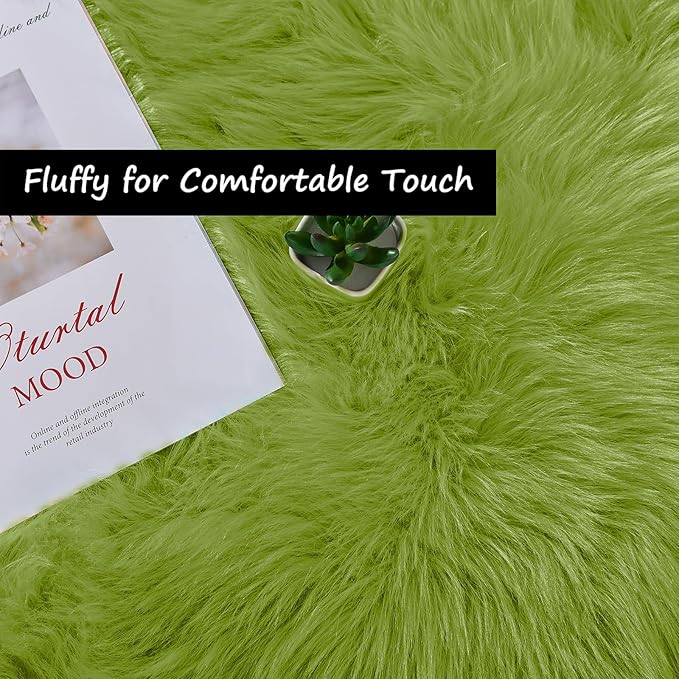 Goolela Lime Green Area Rug 8x10 Fluffy Fuzzy Furry Rug for Bedroom Living Room Faux Sheepskin Fur Shaggy Soft Rectangle