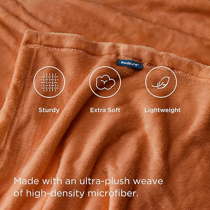 Bedsure Burnt Orange Throw Blankets Fleece Blanket Twin Blanket - 300GSM Soft Lightweight Plush Cozy Blankets for Bed, Sofa, Couch, Travel, Camping
