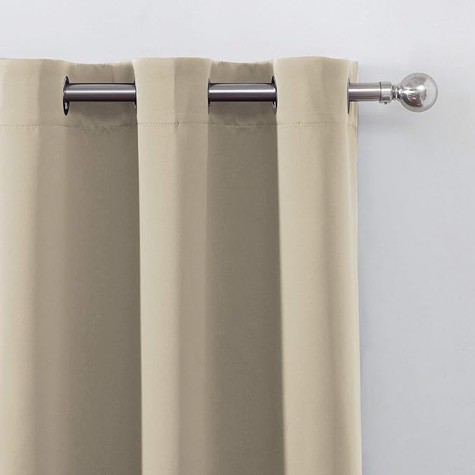 LEMOMO Blackout Curtains 42 x 95 inch/Beige Curtains Set of 2 Panels/Thermal Insulated Room Darkening Bedroom Curtains