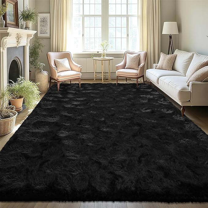 LOCHAS Ultra Soft Indoor Modern Area Rugs Fluffy Living Room Carpets for Children Bedroom Home Decor Nursery Rug 8 x10 Feet, Black