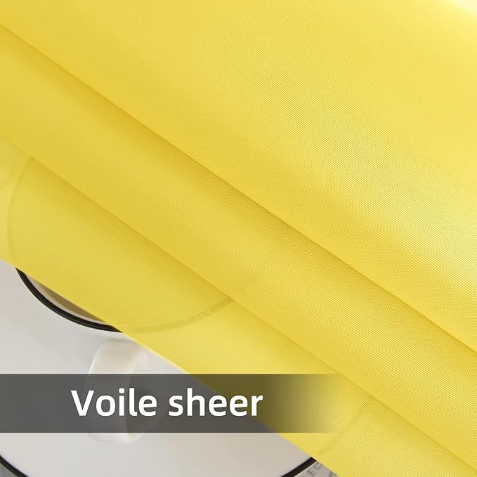 youleyar Solid Sheer Rod Pocket Curtain Voile Draperies 2 Panels White Beige Black Grey Coffee 52 Inch Width 84 Inch Long 1 Pair for Kitchen Bedroom Children Living Room Yard (Yellow,52Wｘ84L)