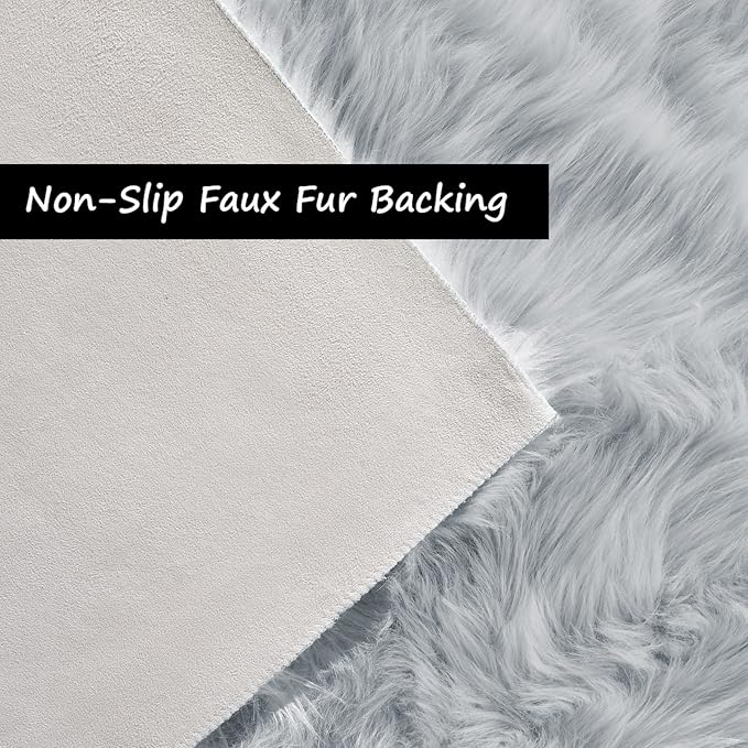 Goolela Grey Fluffy Fuzzy Furry Rug 2x3 Gray Faux Sheepskin Fur Rug for Bedroom Living Room Dorm Small Soft Bedside Carpet Plush Washable Rectangle