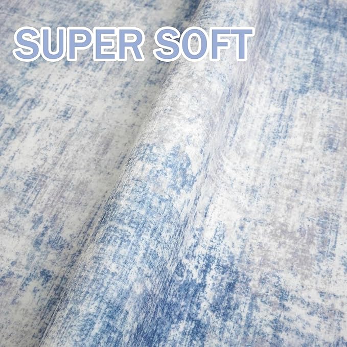 IOHOUZE Small Abstract Area Rug 2x3 Ft Entryway Rugs Washable Door Mat Indoor Entrance, Rubber Backed Throw Rugs, Printed Non Slip Floor Carpet for Foyer Front Door Sink, Light Blue Grey