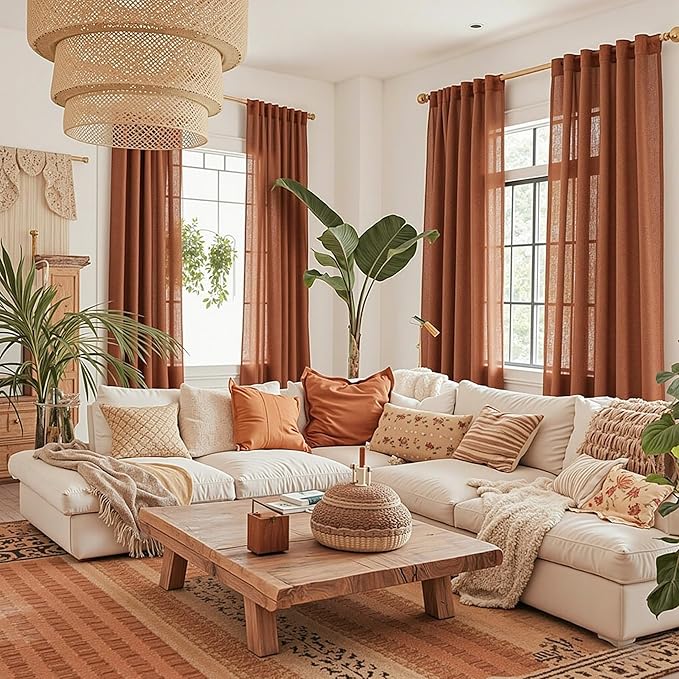 MYSKY HOME Semi Sheer Curtains 72 Inch Length for Bedroom 2 Panels, Light Filtering Privacy Drapes, Door Curtains for Closet Doorways Back Tab Soft Touch Style Texture for Kitchen, Terracotta, 50"x72"