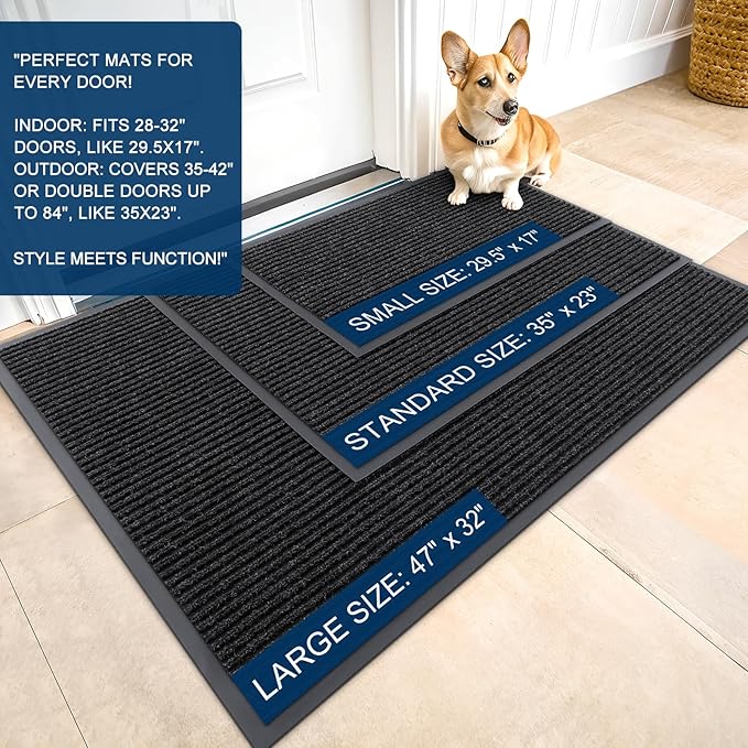 OLANLY Front Door Mat Indoor Outdoor Entrance, 2-Pack 59 x 34 Inch, Waterproof Heavy Duty Doormat, Fade Resistant, Low Profile, Easy Clean Patio Porch Welcome Floor Mats for Entry, Off-Black