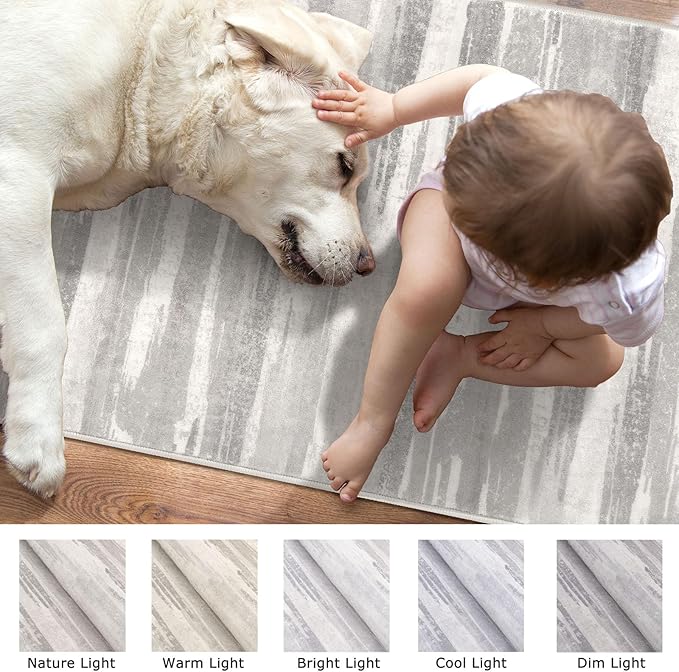 Lansny Modern Abstract Runner Rug 2x6, Neutral Light Beige and Grey Washable Kitchen Runner Non-Slip Soft Hallway Rug Runner Thin Print Faux Wool Carpet for Entryway Bedroom Laundry Room Indoor