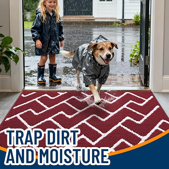OLANLY Front Door Mat, Non-Slip Rubber Backing, Dirt Resistant and Absorbent, Washable, Easy to Clean Low-Profile Indoor Doormat for Back Door, Entryway, Inside Entrance, 32x20, Burgundy