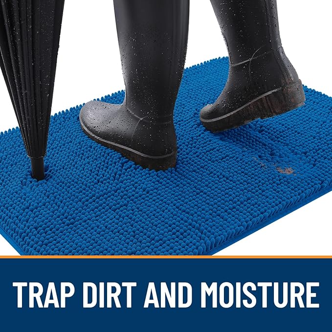 OLANLY Dog Door Mat for Muddy Paws 45x27, Absorbs Moisture and Dirt, Absorbent Non-Slip Washable Doormat, Quick Dry Chenille Mud Mat, Entry Indoor Entryway Carpet for Inside Floor, Deep Navy Blue