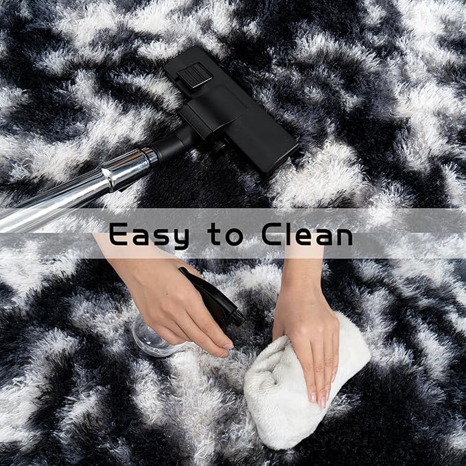 Pionblank Large Rug for Living Room 6x9 Feet, Modern Soft Shag Area Rug, Plush Fuzzy Carpet for Bedroom Girls Boys Room Home Nursery Teens Dorm Decor, Black White