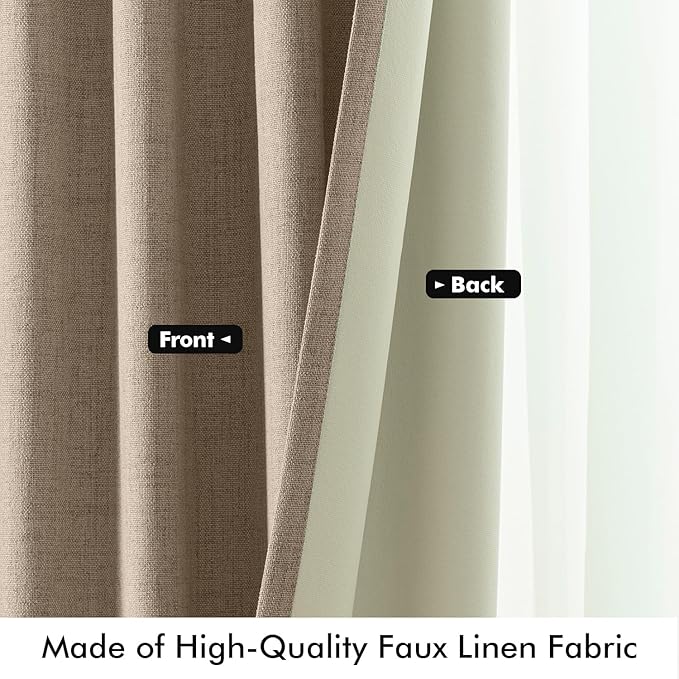 MIULEE 100% Blackout Linen Curtains for Bedroom, Brown Solid Luxury Decor Thermal Insulation Room Darkening Drapes for Living Room Nursery Back Tab Rod Pocket 42 x 72 Inches, 2 Panels